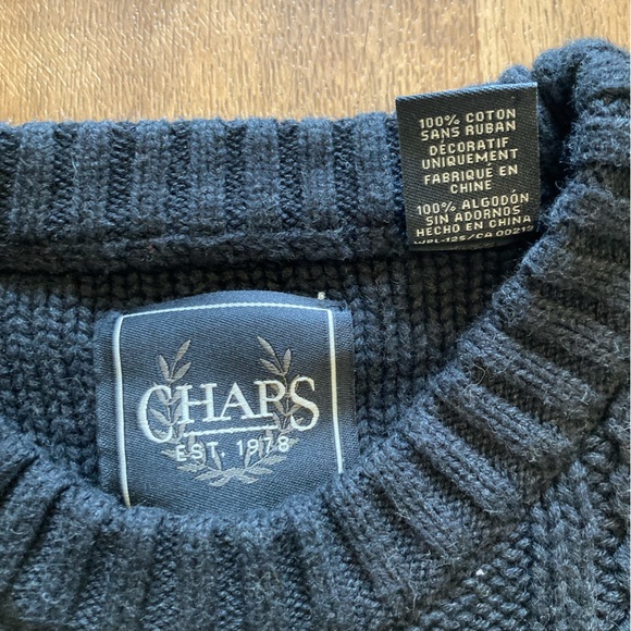 Chaps 100% Cotton Black Size Large Cable Knit Sweater - Picture 6 of 7